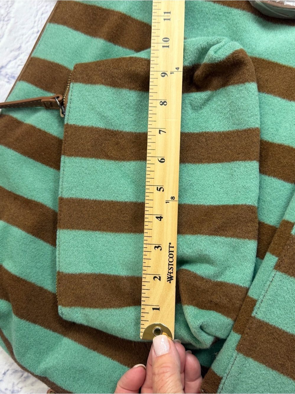 Anthropologie Teal and Brown Striped Shoulder Tote with Wristlet. Artsy. - Picture 7 of 12